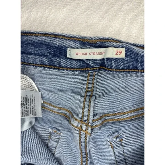 Levi’s Wedgie Straight Jeans Women 29 Medium Blue Wash High Rise Button Fly - Picture 4 of 10